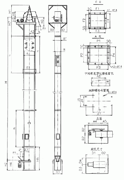 常見的TD、TH、NE斗提機(jī)標(biāo)準(zhǔn)地腳孔參數(shù)